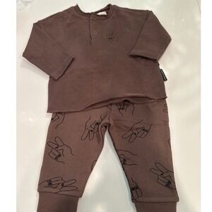 Sproet & Sprout Baby Peace Sign Henley and Jogger Set Brown W22-318 W22-413 6M